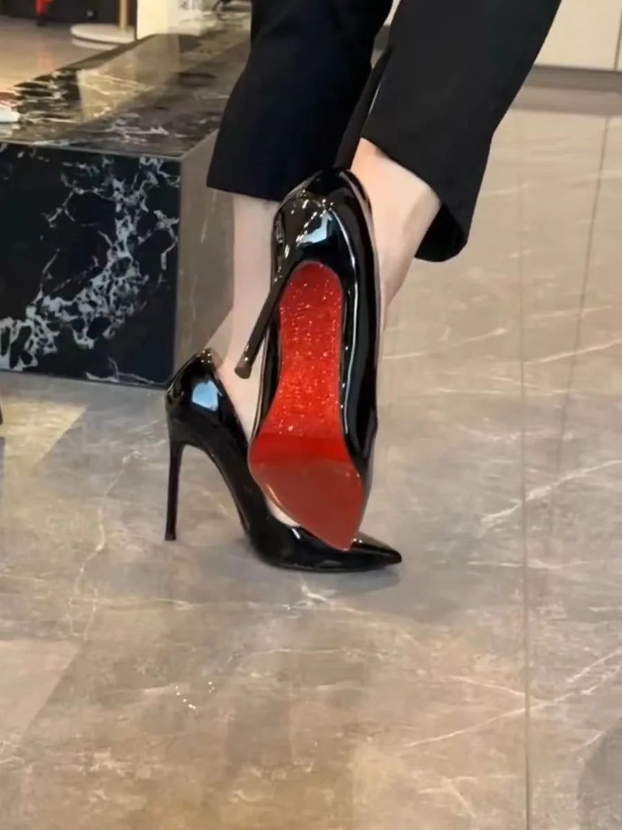 Women Elegant Luxury Shiny Rhinestone High Heels Sexy Red Bottom Pumps Brand Shoes Sexy Party Pointed Toe Wedding Banquet Shoes