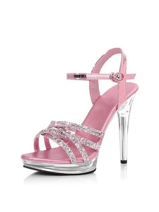 Wedding Sandals For Women Crystal Platform Transparent Thin Heel 12CM High Heels Summer Bling Bling Party Dress Shoes Large Size