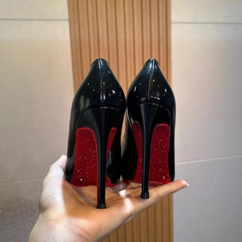 Women Elegant Luxury Shiny Rhinestone High Heels Sexy Red Bottom Pumps Brand Shoes Sexy Party Pointed Toe Wedding Banquet Shoes