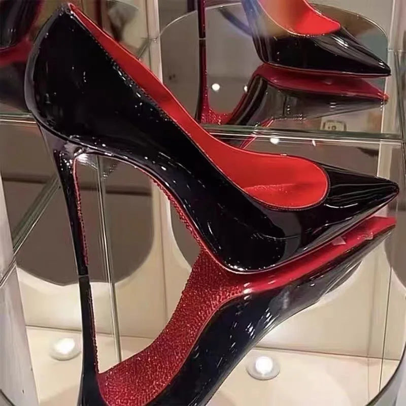 Women Elegant Luxury Shiny Rhinestone High Heels Sexy Red Bottom Pumps Brand Shoes Sexy Party Pointed Toe Wedding Banquet Shoes