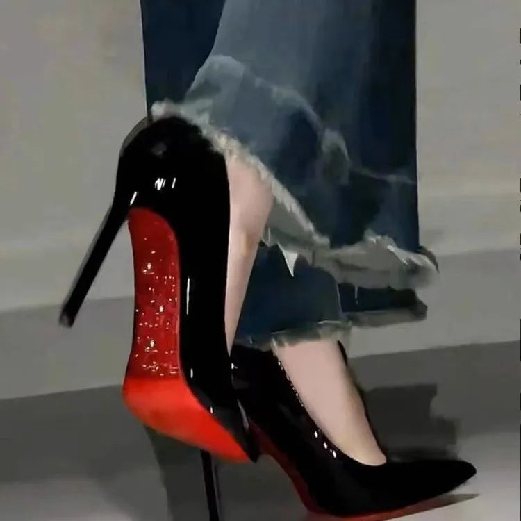 Women Elegant Luxury Shiny Rhinestone High Heels Sexy Red Bottom Pumps Brand Shoes Sexy Party Pointed Toe Wedding Banquet Shoes