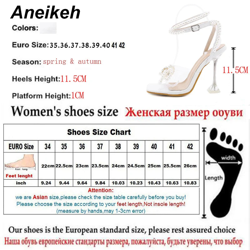 Aneikeh 2024 Summer White String Bead High Heels Wedding Shoes Butterfly-Knot Narrow Band Thin Heels  Square Toe Party Sandals