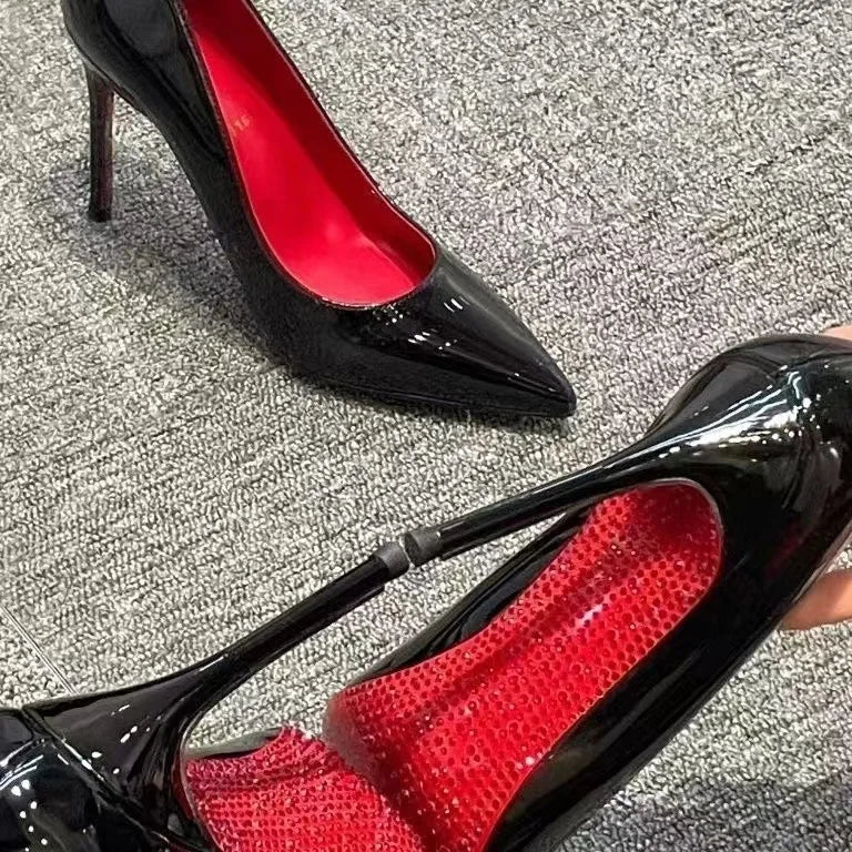 Women Elegant Luxury Shiny Rhinestone High Heels Sexy Red Bottom Pumps Brand Shoes Sexy Party Pointed Toe Wedding Banquet Shoes