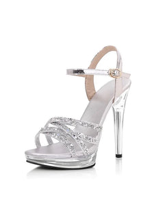 Wedding Sandals For Women Crystal Platform Transparent Thin Heel 12CM High Heels Summer Bling Bling Party Dress Shoes Large Size