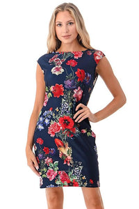 MCHPI Store Women's Sleeveless Navy Floral Fashion Sundress