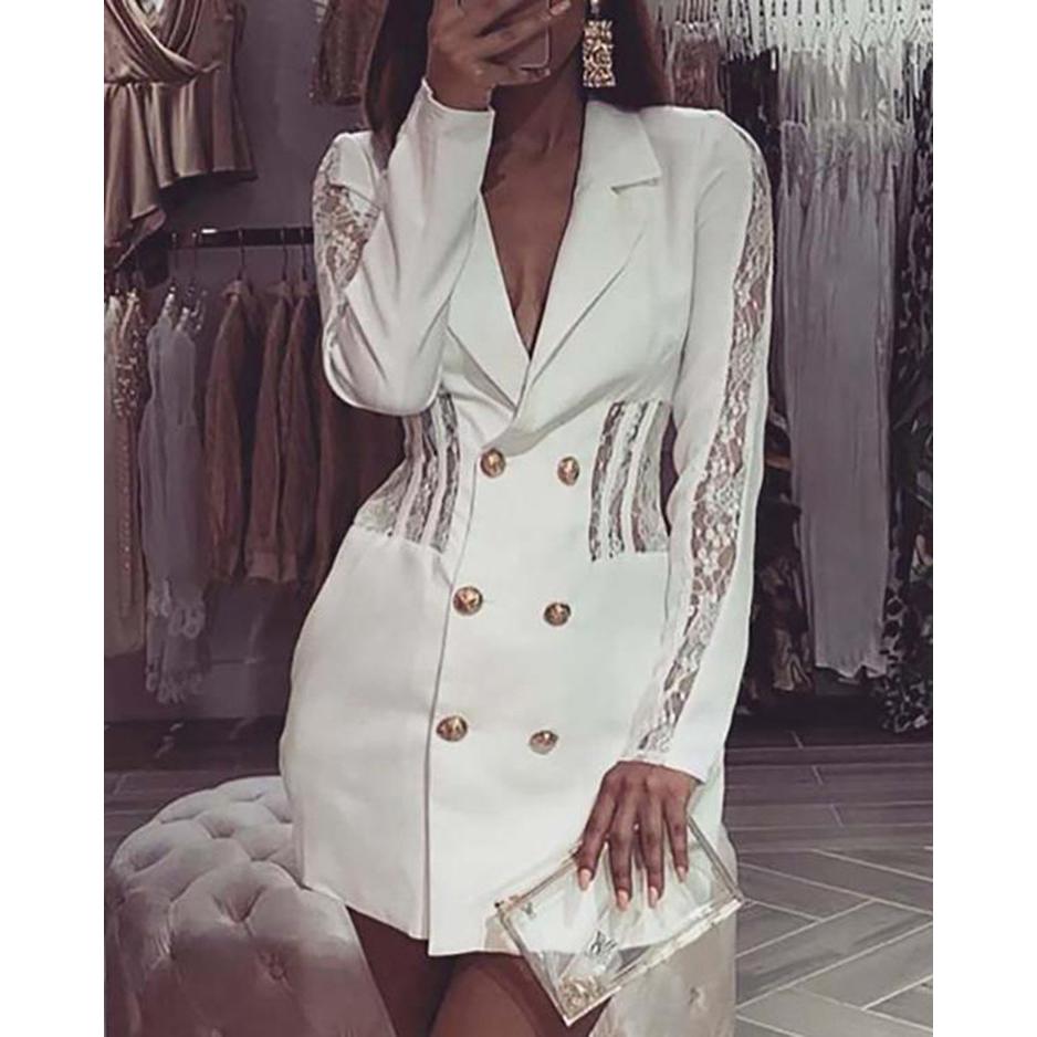 MCHPI Store Women Patchwork Lace Trimmed Blazer Dress