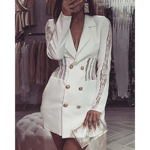 MCHPI Store Women Patchwork Lace Trimmed Blazer Dress
