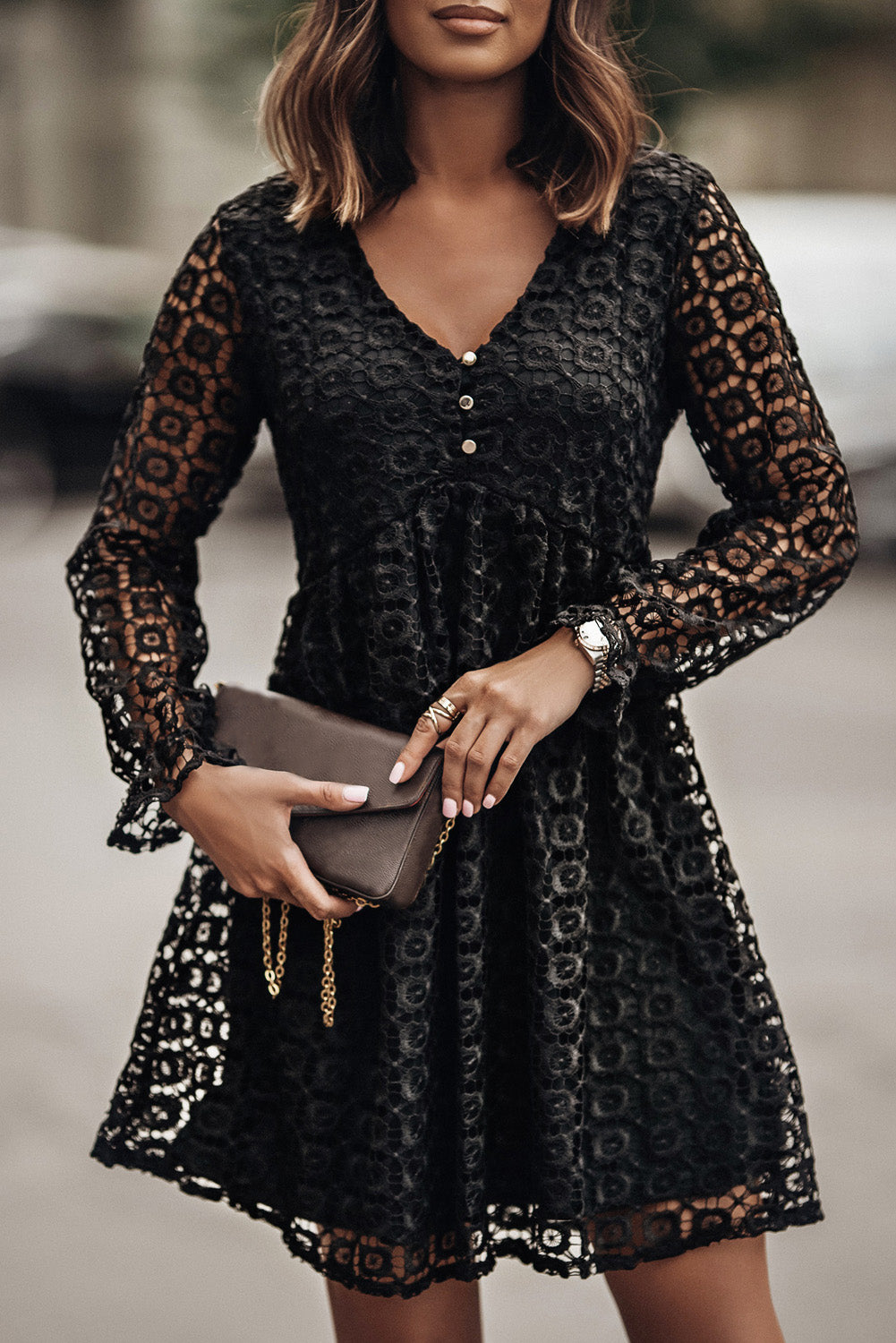Buttoned Empire Waist Lace Dress MCHPI Store Buttoned Empire Waist Lace Dress MCHPI Store