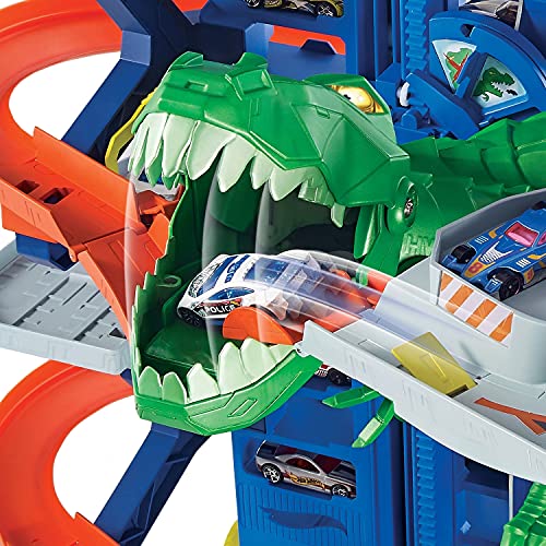 MCHPI store Hot Wheels City Robo T-Rex Ultimate Garage Multi-level multi-play mode Stores 100 plus 1:64 scale cars gift idea for kids 3 and older