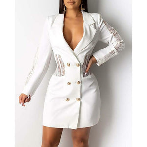 MCHPI Store Women Patchwork Lace Trimmed Blazer Dress