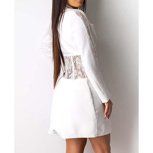 MCHPI Store Women Patchwork Lace Trimmed Blazer Dress