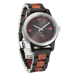 MCHPI Store Men's Handcrafted Engraving Ebony & Rose Wood Watch - Best Gift Idea!