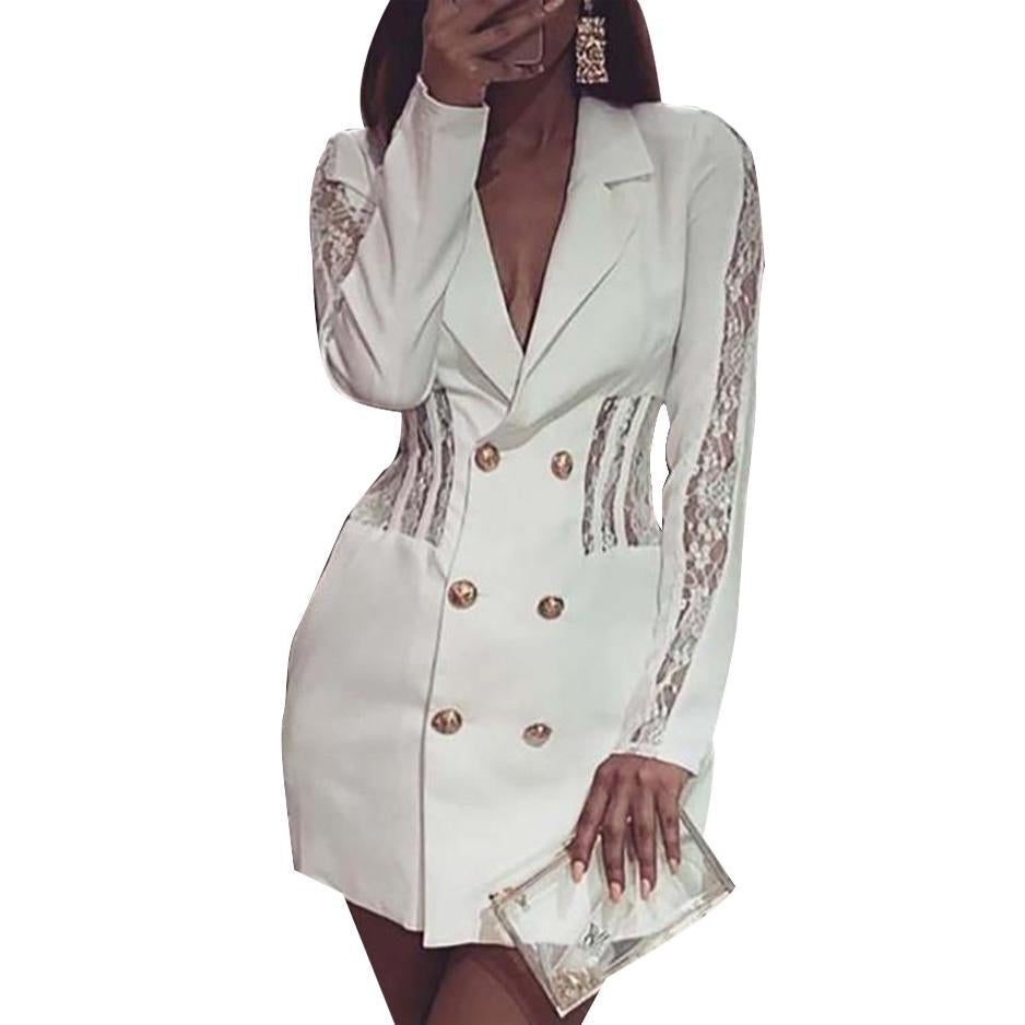 MCHPI Store Women Patchwork Lace Trimmed Blazer Dress