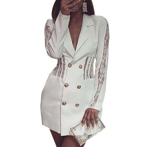 MCHPI Store Women Patchwork Lace Trimmed Blazer Dress