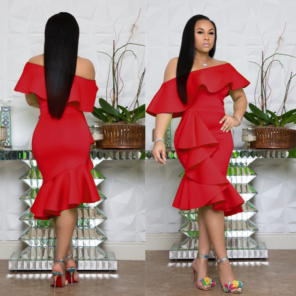 MCHPI Store new women's ruffled elegant dress wrapped chest irregular leaf collar