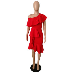 MCHPI Store new women's ruffled elegant dress wrapped chest irregular leaf collar