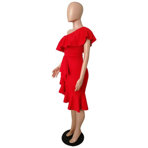MCHPI Store new women's ruffled elegant dress wrapped chest irregular leaf collar