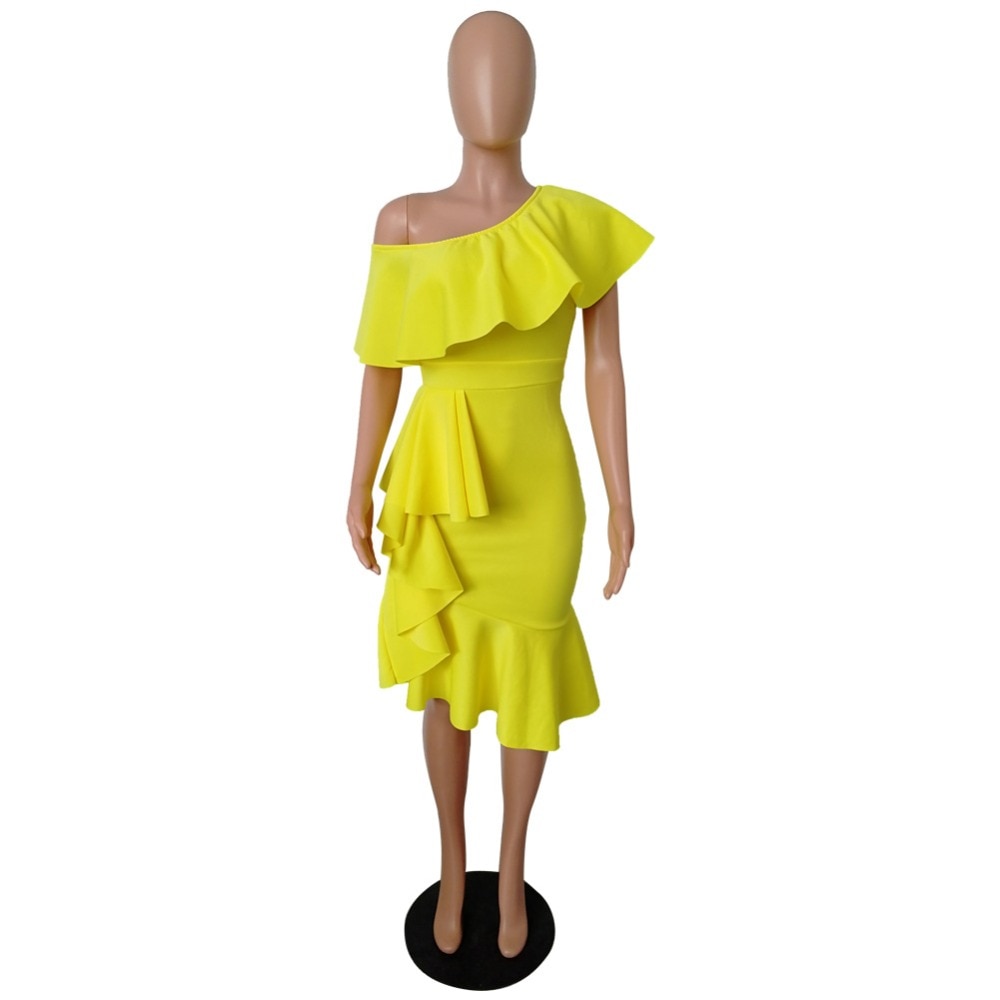 MCHPI Store new women's ruffled elegant dress wrapped chest irregular leaf collar