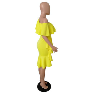 MCHPI Store new women's ruffled elegant dress wrapped chest irregular leaf collar