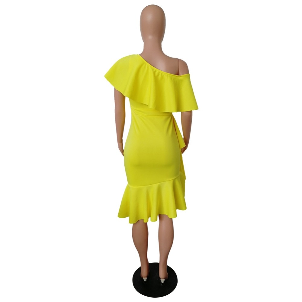 MCHPI Store new women's ruffled elegant dress wrapped chest irregular leaf collar
