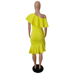 MCHPI Store new women's ruffled elegant dress wrapped chest irregular leaf collar