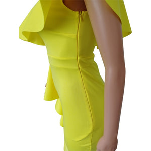 MCHPI Store new women's ruffled elegant dress wrapped chest irregular leaf collar