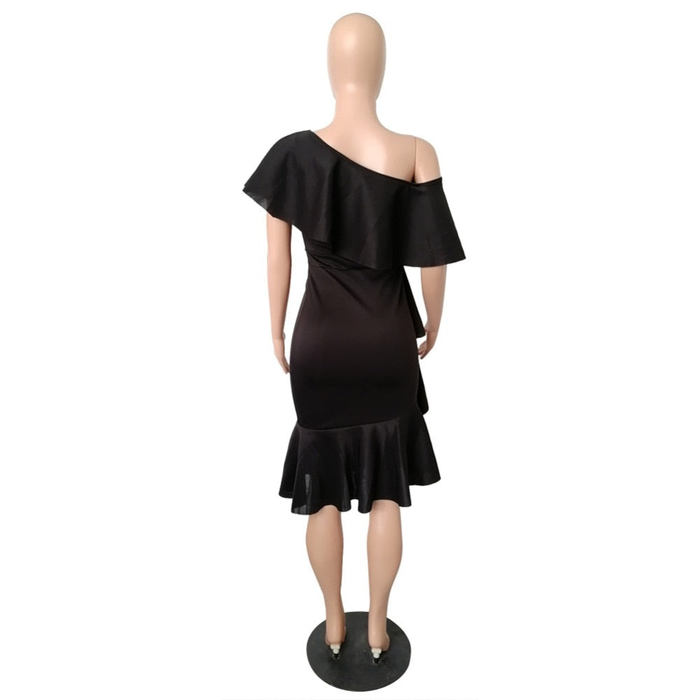 MCHPI Store new women's ruffled elegant dress wrapped chest irregular leaf collar
