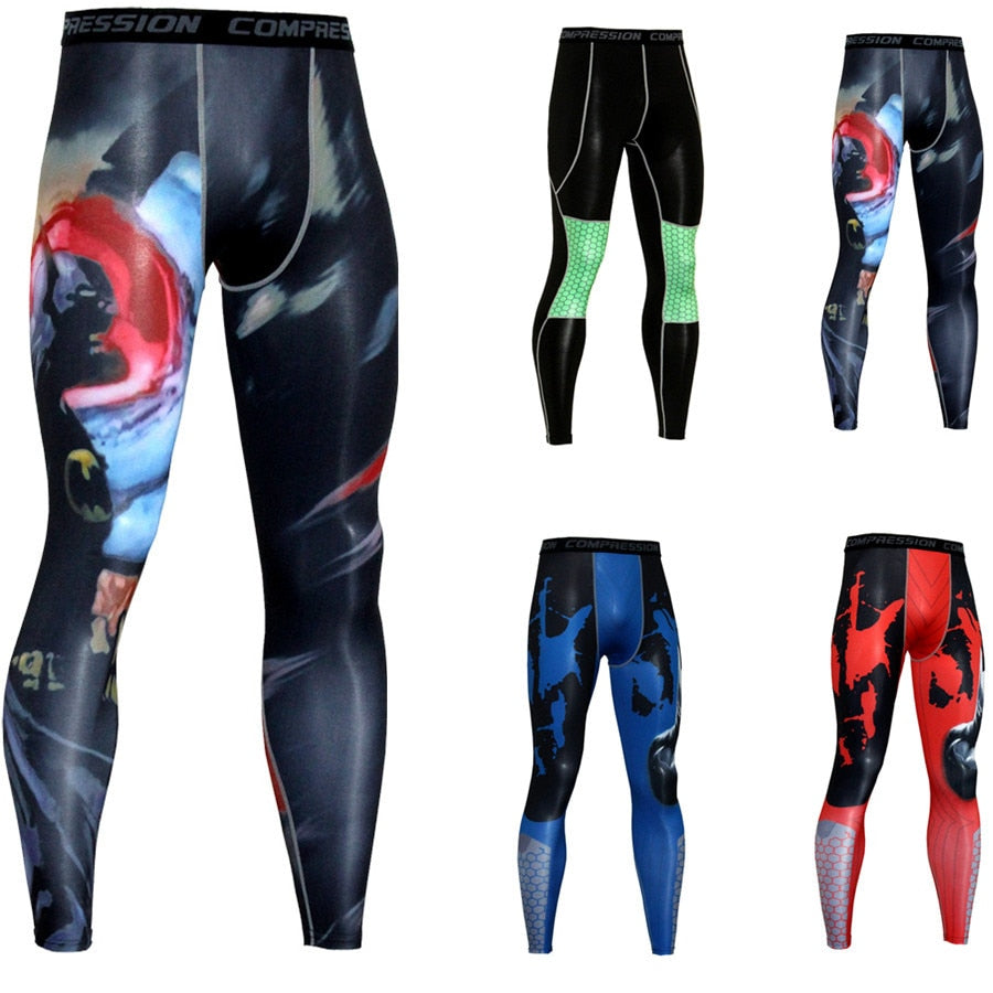 MCHPI Store Dry Fit 3D Print Men Compression Tight Leggings Running Sports Male Gym Fitness Pant Skinny Leggings Workout Training