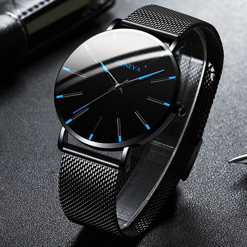 MCHPI Store 2020 Minimalist Men's Fashion Ultra Thin Watches Simple Men Business Stainless Steel Mesh Belt Quartz Watch Relogio Masculino