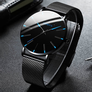 MCHPI Store 2020 Minimalist Men's Fashion Ultra Thin Watches Simple Men Business Stainless Steel Mesh Belt Quartz Watch Relogio Masculino