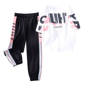 MCHPI Store 2020 Korean Fashion Women Clothes Tracksuit Two Piece Set Summer Casual Sportswear Ins Suit O-neck Printing T shirt+Harem Pants