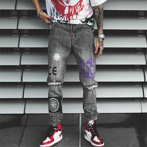 MCHPI Store Hip Hop Men Jogger Denim Pants Skinny Washed Distressed