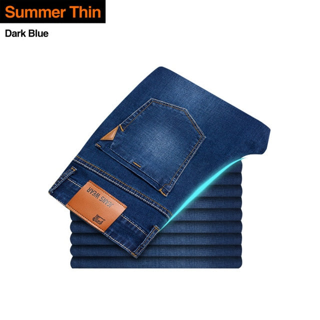 MCHPI Store Brother Classic style Men Brand Jeans Stretch Slim Denim Trousers Male