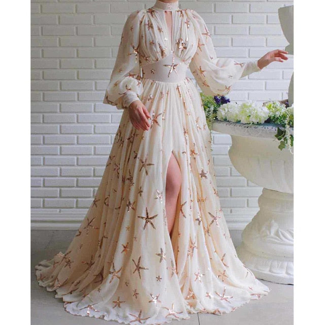 MCHPI Store Long Maxi Stunning Classy Party Chiffon Dress Slim Waist