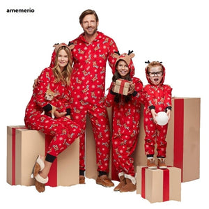 MCHPI Store Christmas Matching Family solid Outfits Jumpsuit Pajamas