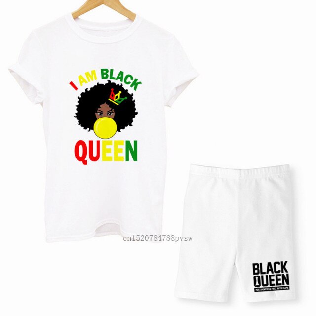 MCHPI Store Black Queen Women Print T Shirts Melanin Two Pieces Set Sexy