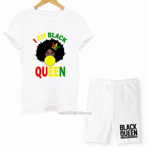 MCHPI Store Black Queen Women Print T Shirts Melanin Two Pieces Set Sexy