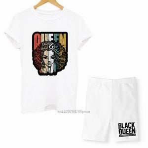 MCHPI Store Black Queen Women Print T Shirts Melanin Two Pieces Set Sexy