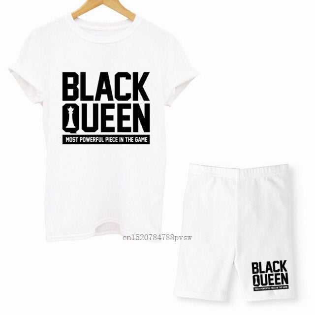 MCHPI Store Black Queen Women Print T Shirts Melanin Two Pieces Set Sexy