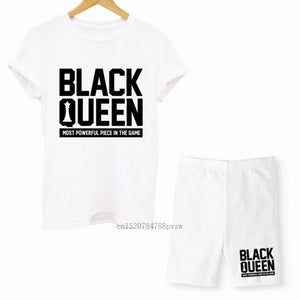 MCHPI Store Black Queen Women Print T Shirts Melanin Two Pieces Set Sexy
