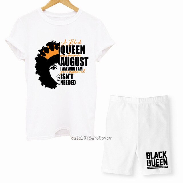 MCHPI Store Black Queen Women Print T Shirts Melanin Two Pieces Set Sexy