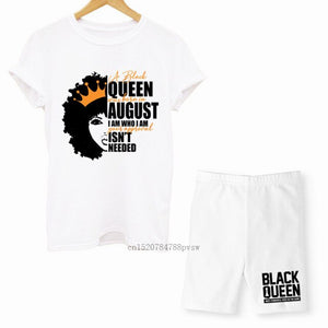 MCHPI Store Black Queen Women Print T Shirts Melanin Two Pieces Set Sexy