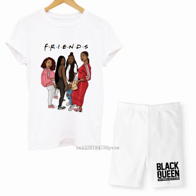 MCHPI Store Black Queen Women Print T Shirts Melanin Two Pieces Set Sexy