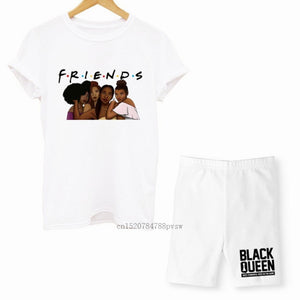 MCHPI Store Black Queen Women Print T Shirts Melanin Two Pieces Set Sexy