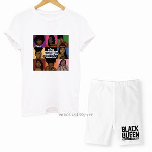 MCHPI Store Black Queen Women Print T Shirts Melanin Two Pieces Set Sexy